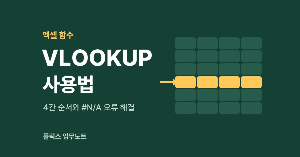 엑셀 VLOOKUP 사용법, 4칸 순서와 #N/A 오류 해결